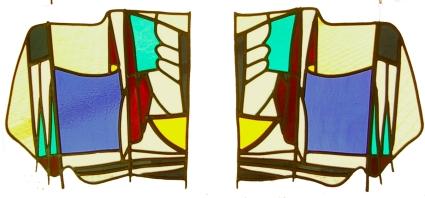 2 raamhangers, uitgevoerd in glas in lood